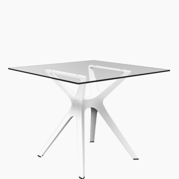 Acheter la Table carrée Vela plateau en verre phénolique compact de la Marque Resol. Une solution Design pour les restaurants, hôtels, agence architecte, airbnb