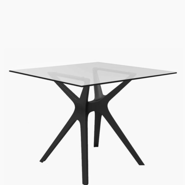 Acheter la Table carrée Vela plateau en verre phénolique compact de la Marque Resol. Une solution Design pour les restaurants, hôtels, agence architecte, airbnb