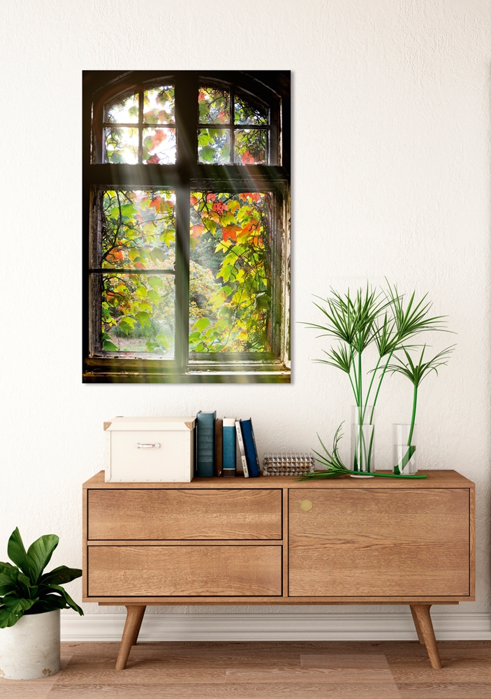 Tableau window with leaves - impression numérique sur verre acrylique - 80 x 120 cm – Image 2