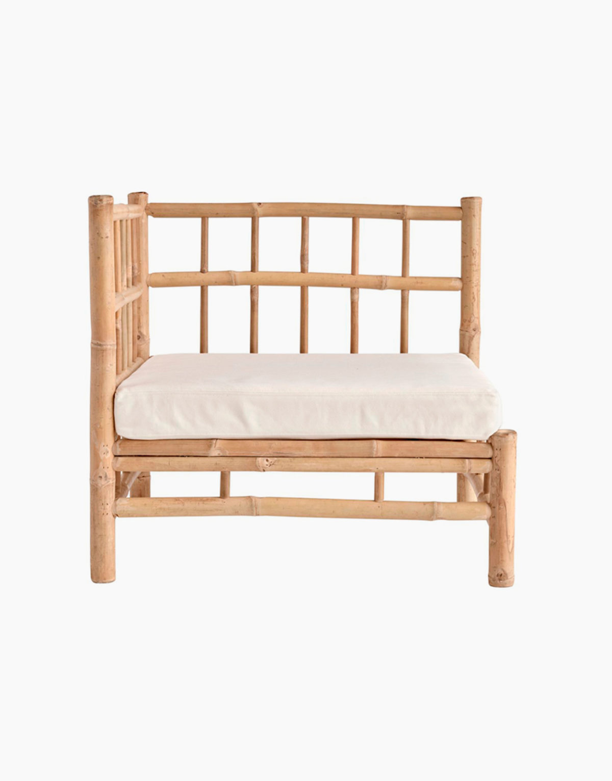 Canapé de salon Thai en bambou avec dossier au design scandinave. Modulable et légers. Avec coussin et housse déperlant pour extérieur.
