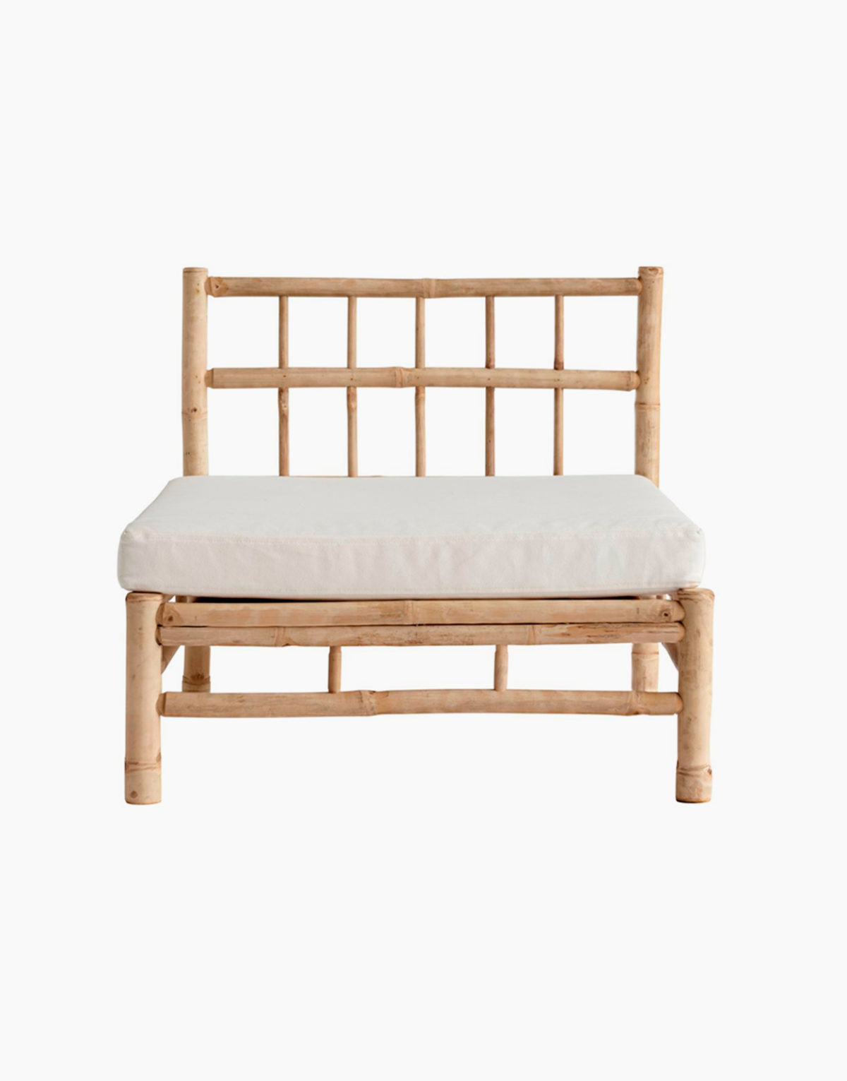 Canapé de salon Thai en bambou avec dossier au design scandinave. Modulable et légers. Avec coussin et housse déperlant pour extérieur.