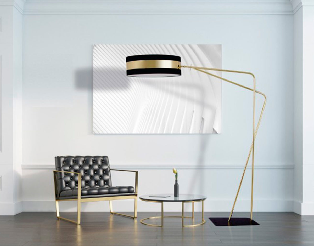 Lampadaire LMP Filament noir et or en métal doré de Flam & Luce en vente chez Solution Design, designer Olivier Toulouse lumineux design