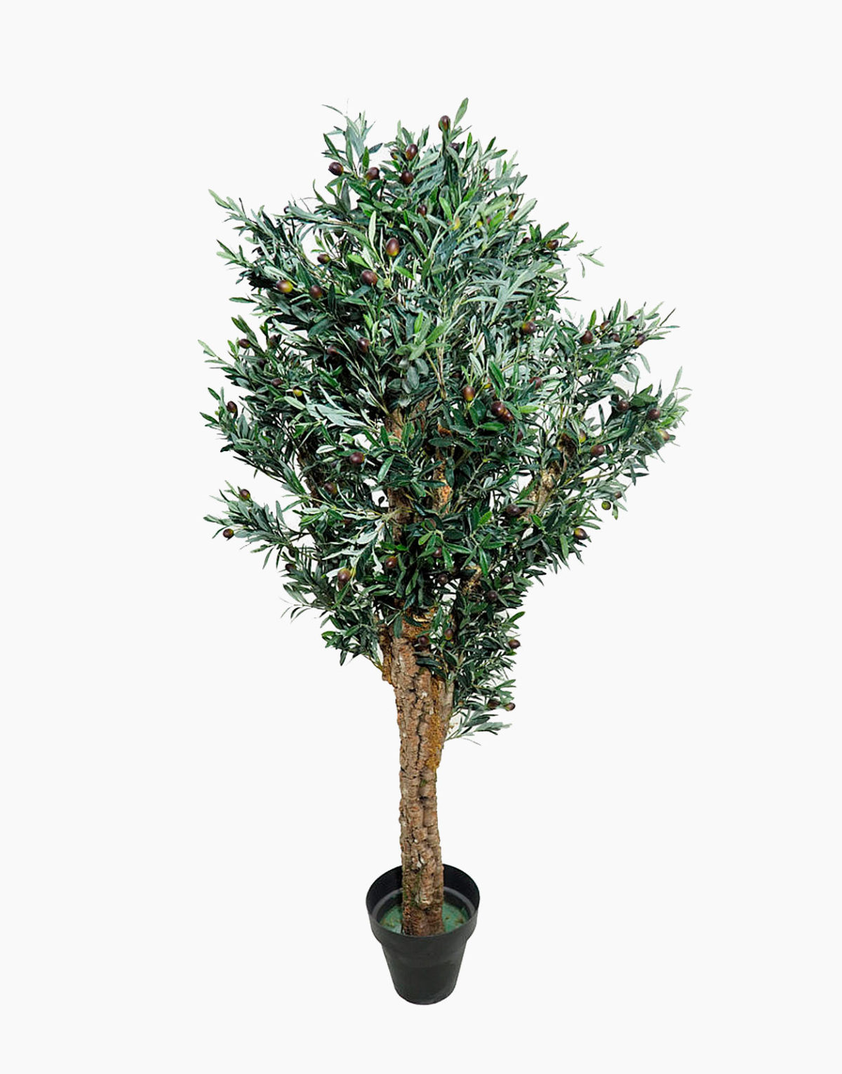 Cet olivier artificiel aux olives noires fabriqué avec des bûches rustiques naturelles Solution Design vente d'arbre artificiel de qualité