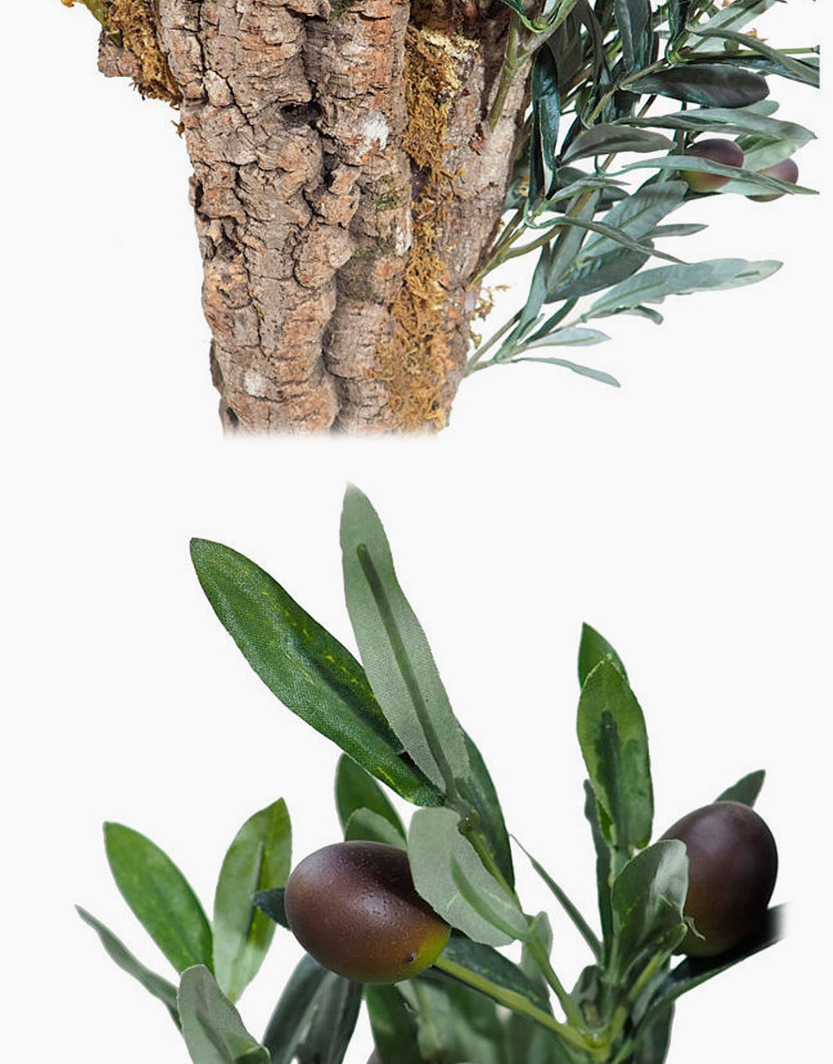 Cet olivier artificiel aux olives noires fabriqué avec des bûches rustiques naturelles Solution Design vente d'arbre artificiel de qualité