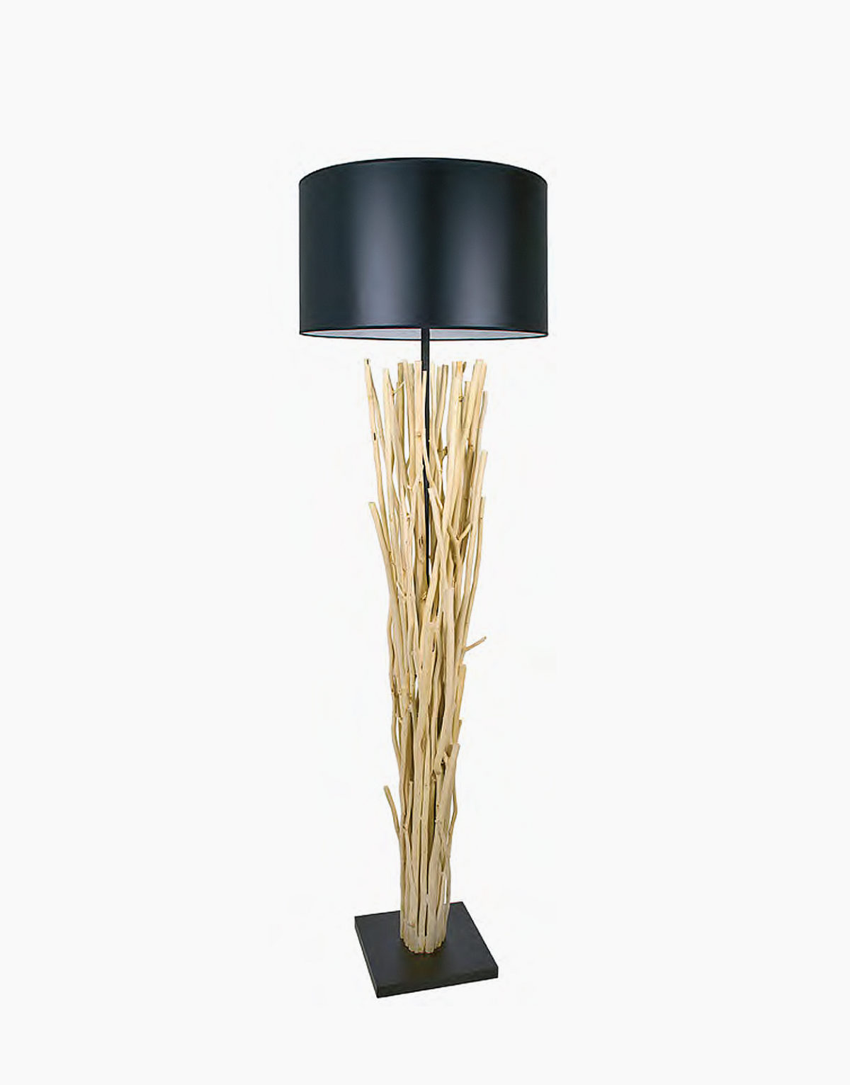 Référence LMP.ET0378 lampadaire lmp lomé en bois flotté bois naturel abat-jour noir Solution Design pour intérieur design professionnel