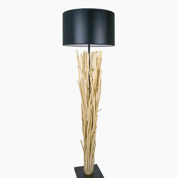 Référence LMP.ET0378 lampadaire lmp lomé en bois flotté bois naturel abat-jour noir Solution Design pour intérieur design professionnel